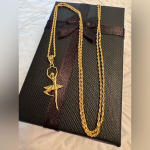 18k Saudi gold LIGHT WEIGHT BALLERINA  Pendant Necklace